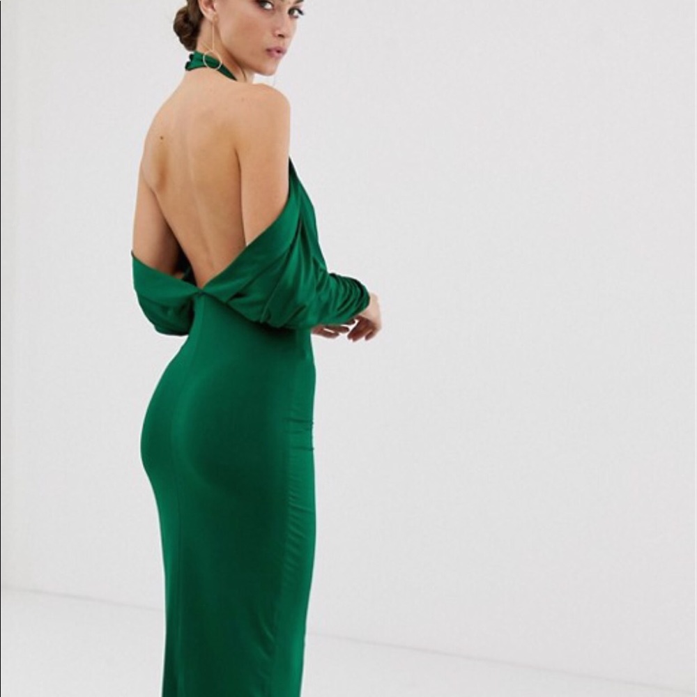 ASOS slinky high neck open back midi dress